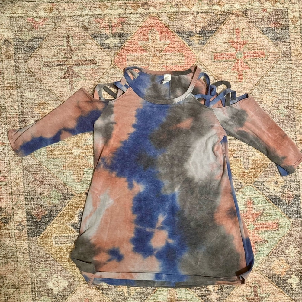 New N Forever Tie Dye Cage Cold Shoulder Tunic Top / Mini Dress Size 1X